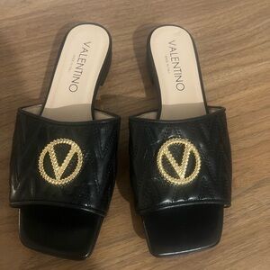 Valentino Black and Gold Women's Slide Sandals